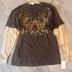 Pacific Brown and Tan Dragon Graphic Kids Long Sleeve Tee XL NWT